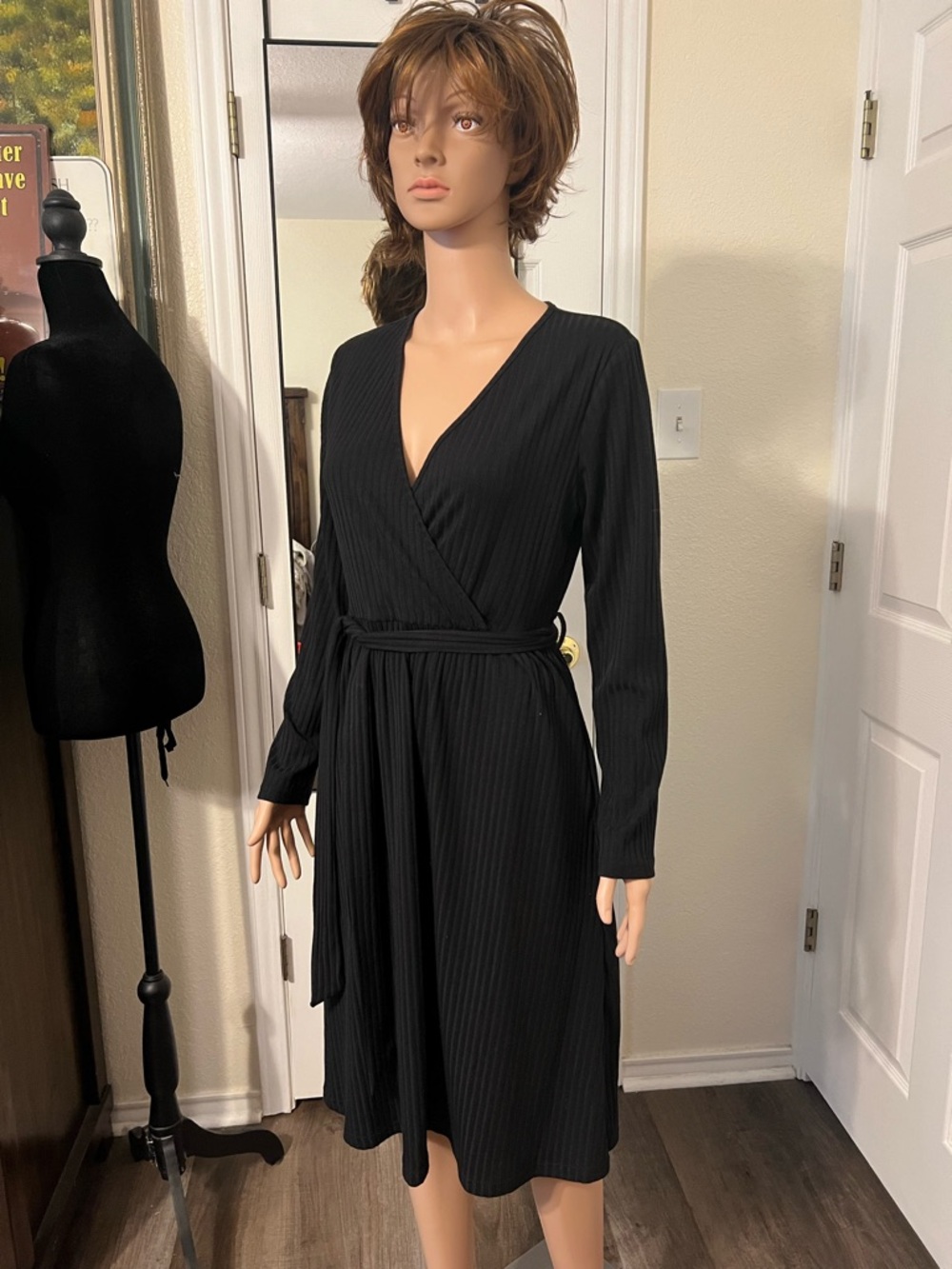 Classic Black Long-Sleeve Wrap Dress